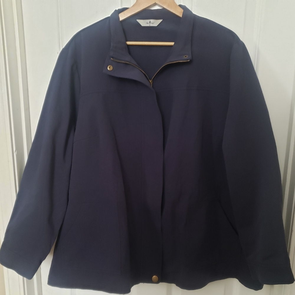 Agnes Orinda Women's Navy Utility Jacket 4X Button Zip 100% Cotton